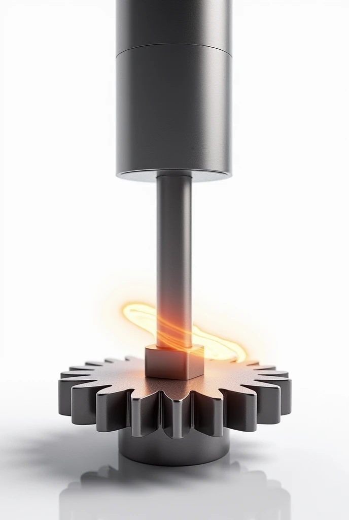 The heated pinion gear placed on the bottom , insert the shaft to that pinion from the top , white background 