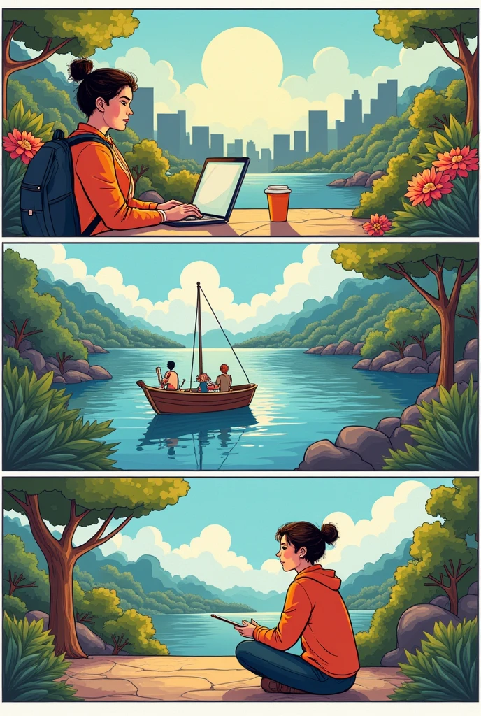 Create a 20+ page comic strip on the topic of well-being and work-life balance now create a second sequel another sequel