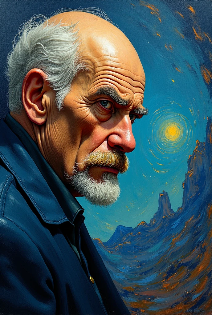 Sigmund Freud with his theory's about the self in a Vincent van Gogh art style