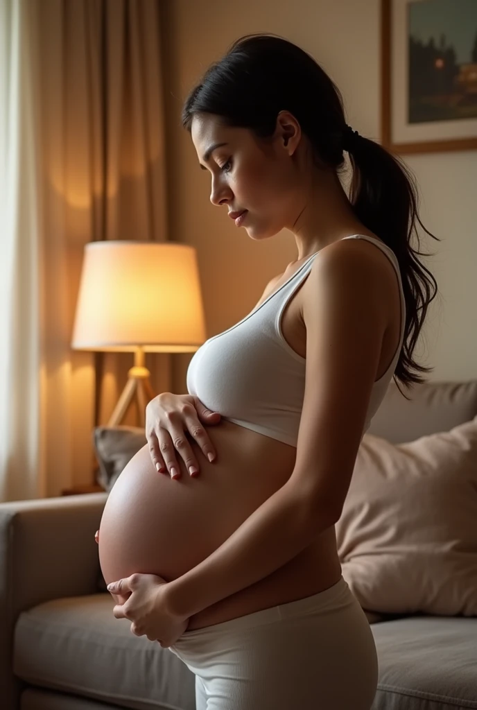 Her belly is unusually large.