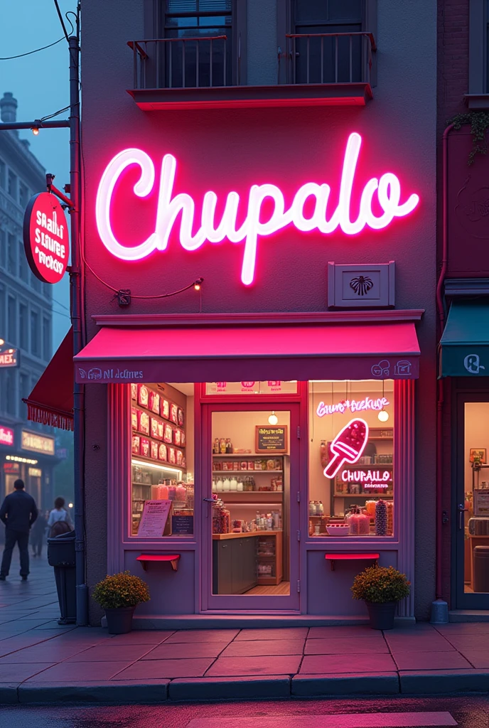 Create an image for a slightly risqué popsicle shop with the name chupalo 