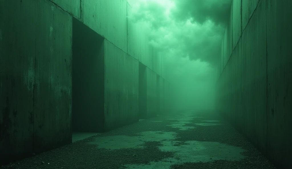 Empty, dark, dirty, toxic wall with green smoke