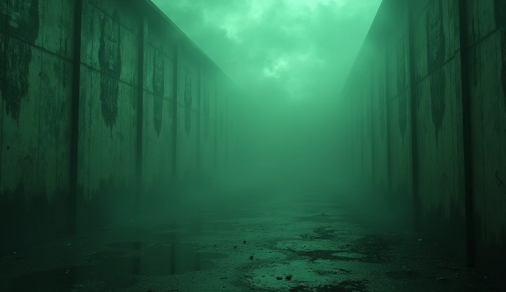 Empty, dark, dirty, toxic wall with green smoke