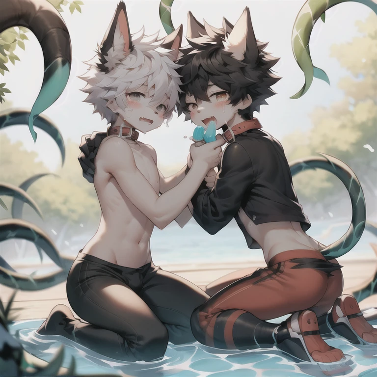 ,Shota,Bulge in pants,blush,emaciated,As a pet,Collar,,Swimming pants,muscle,章鱼Tentacles ,Tentacles,Kneel down,Fangs and foam at the mouth,painfully,Tears,Topless,Eat popsicles,Uncomfortable,很多muscle男,White foam,mating,Crying