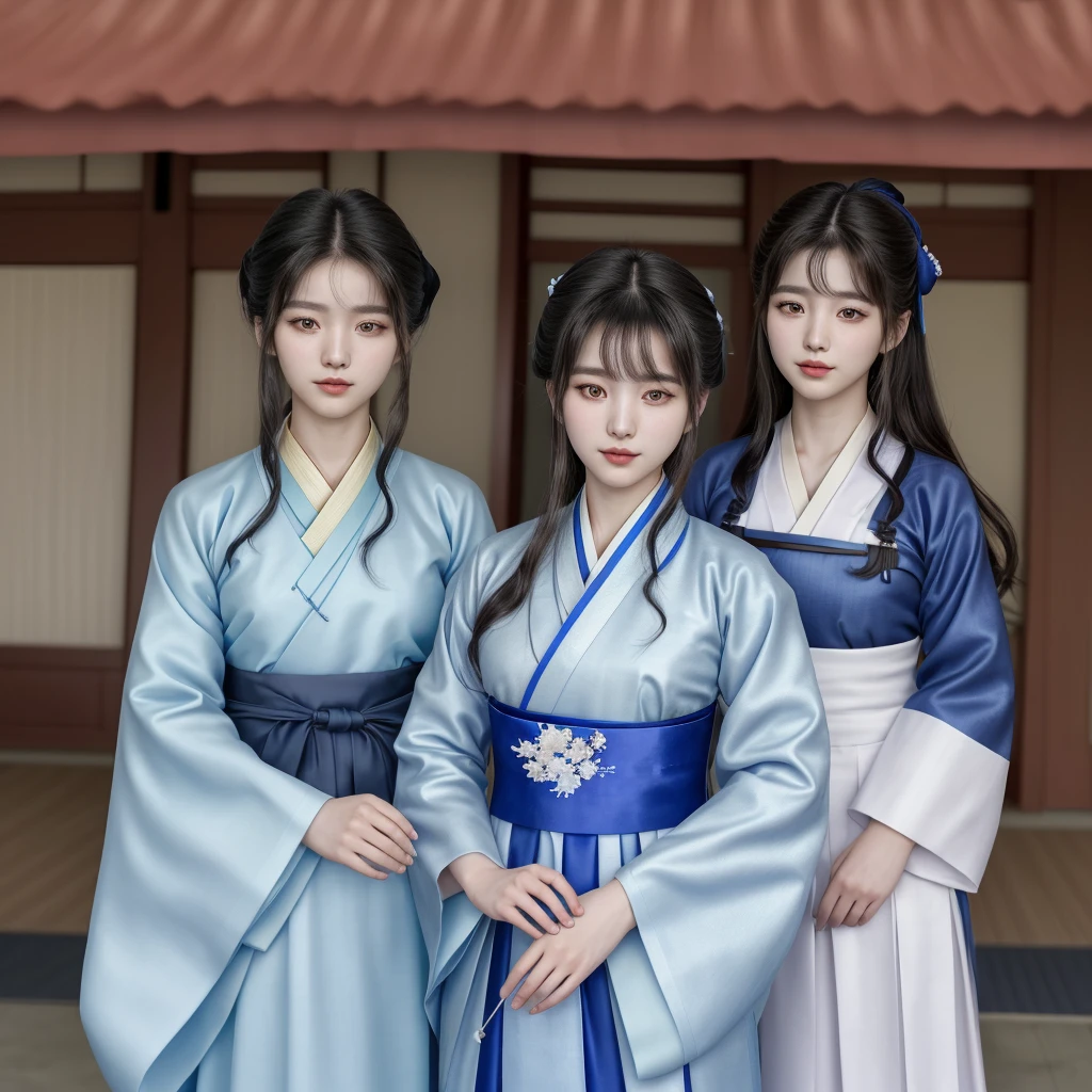 Arafed Asian woman in a blue and white dress posing for a photo, Hanboks, Korean Hanbok, bae suzy, korean girl, korean woman, traditional clothes, delantal Hanboks, beautiful south korean woman, Kim Doyoung, Hanfu, gorgeous young korean woman, beautiful young korean woman, traditional dress, traditional clothing, japanese clothes, traditional, Jaeyeon Nam