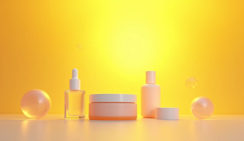 a yellow gradient background with some products with reduced opacity in the middle
