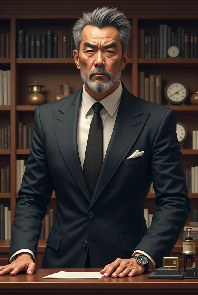 181cm、85kg、Strong face、Japanese、male、Deeply carved features、No beard、Dark skin、older、uncle、Businessman、