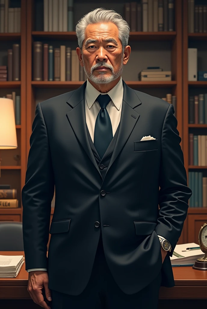 181cm、85kg、Strong face、Japanese、male、Deeply carved features、No beard、Dark skin、older、uncle、Businessman、