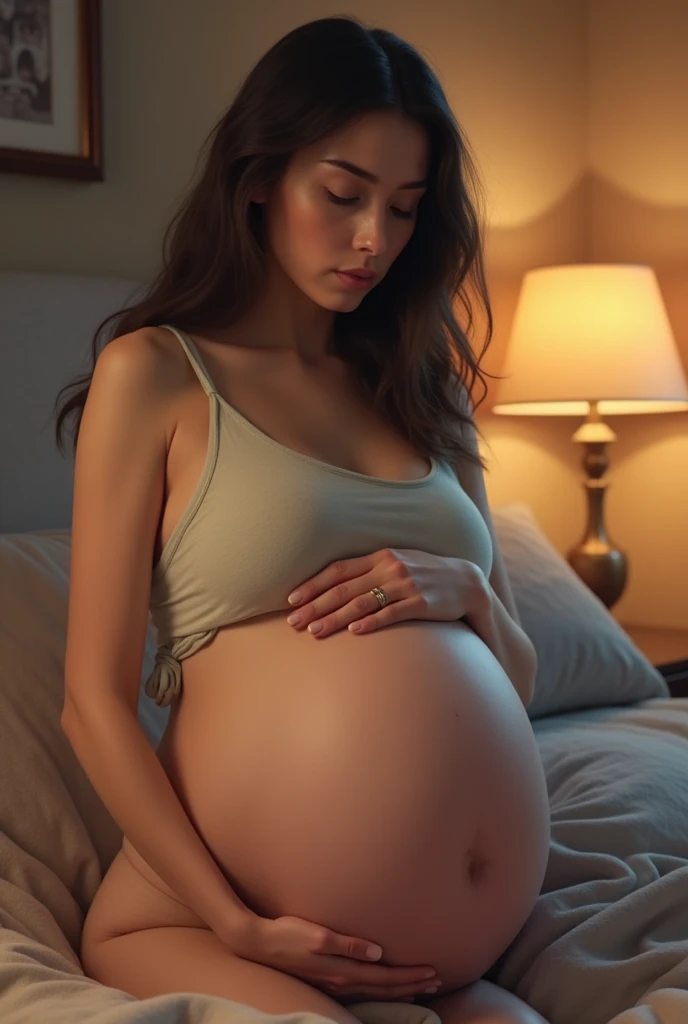 Her belly is unusually large.