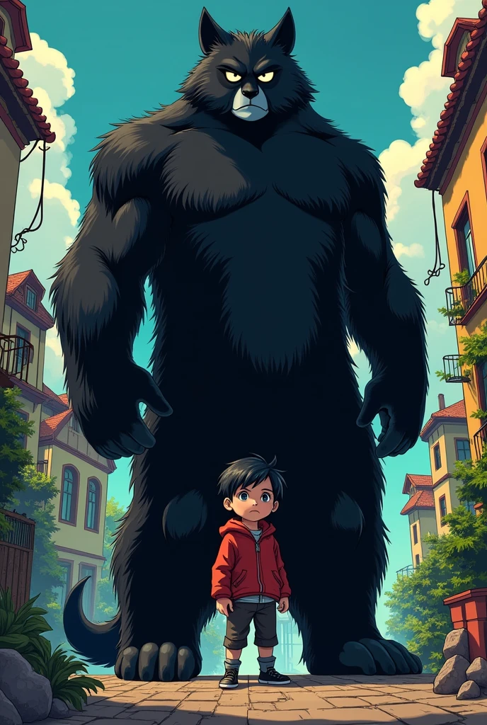 serious boy,black fur,tall with eyes black as the moon,White skin,portuguese,comic style that is human