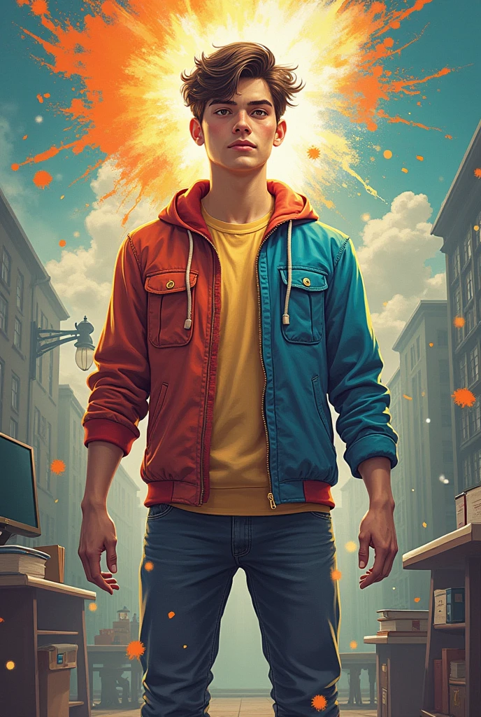 AN IMAGE THAT EXPRESSES THESE 5 DIMENSIONS: factor O (openness to new experiences), factor C (Responsibility), factor E (extroversion), factor A (kindness) and factor N (neuroticism or emotional instability) IN THE LIFE OF A PERSON (student)
