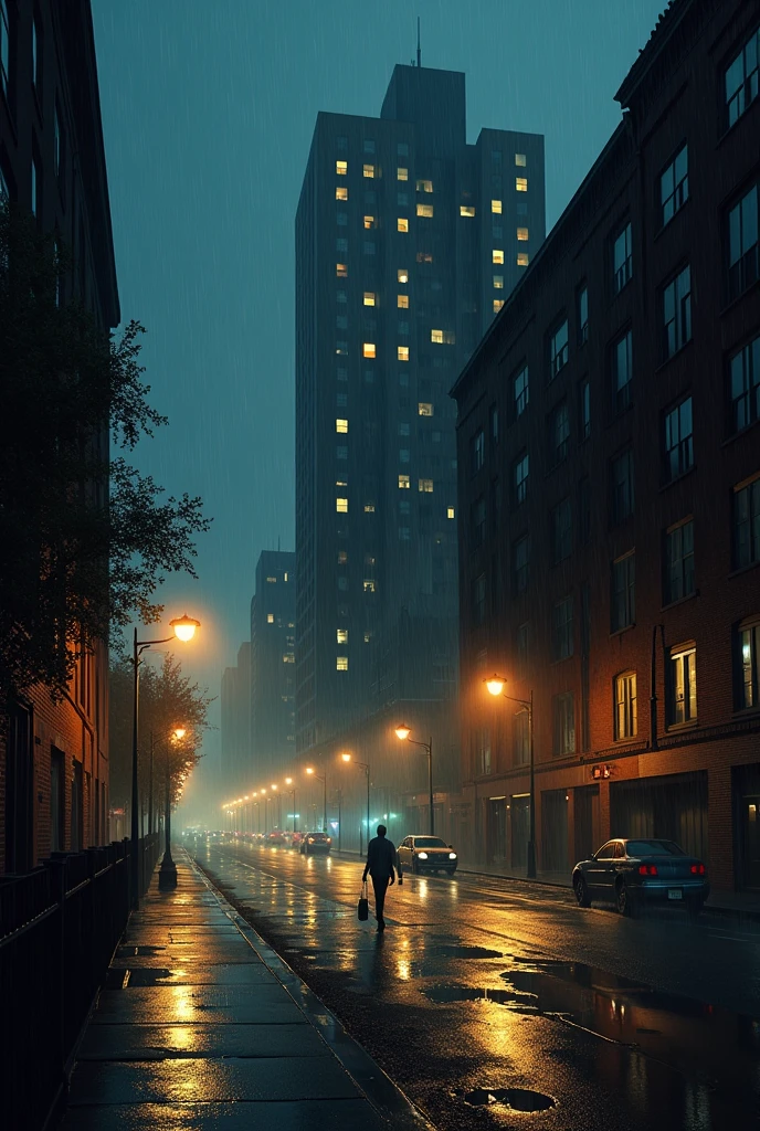American apartment city rainy night