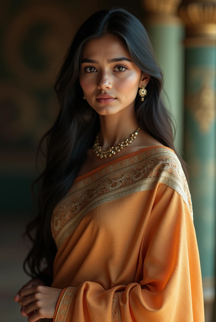 Eyes close set eyes curly hair Kerala saree thin lips square face shape long straight hair  straight nose Kerala style girl image in wedding dress  create image 