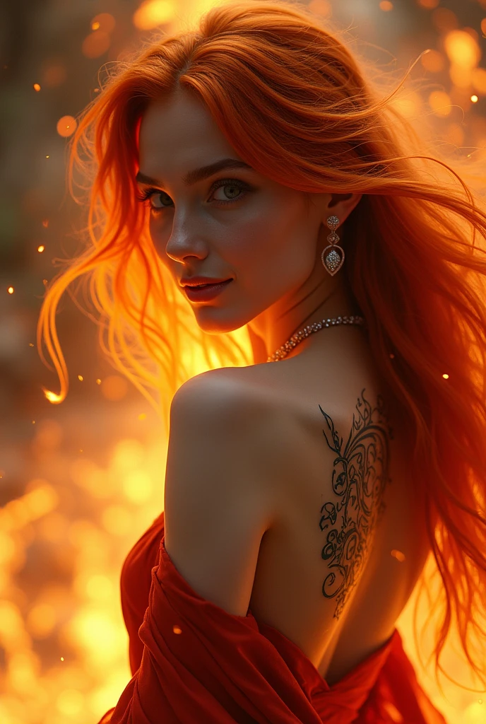 ((best quality, sharp image, clear image, cinematic lighting, 8k resolution, masterpiece, ultra detailed, intricate))) Girl, ((shot from behind)), ((close up)), look at viewer, fire mage, ((intricate background)), ((chaotic background)), red hair, smiling, ((flame runes, flame sigils)), (tatoo on back), slim figure, flying sigils, long dress, cute
INFO
