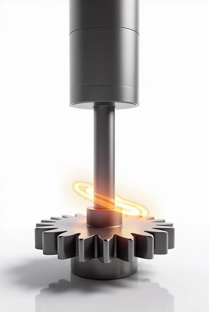 The heated pinion gear placed on the bottom , insert the shaft to that pinion from the top , white background 