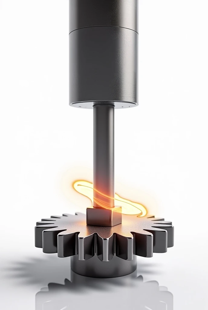The heated pinion gear placed on the bottom , insert the shaft to that pinion from the top , white background