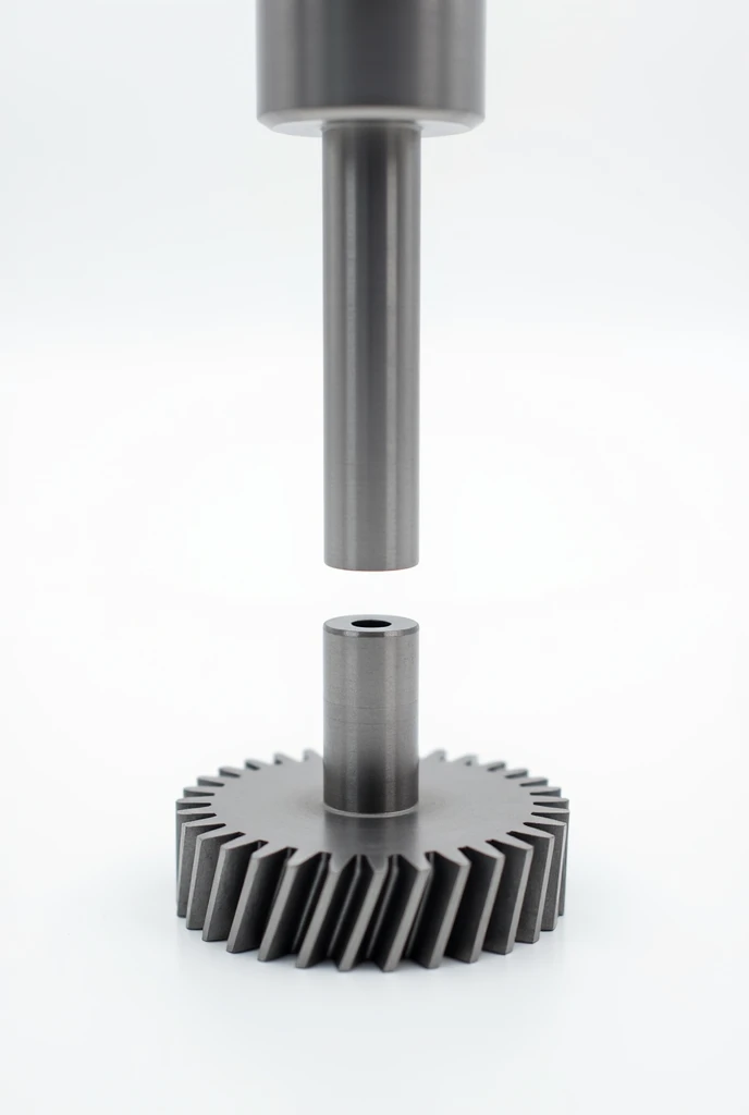 The pinion gear placed on the bottom , insert the shaft to that pinion from the top , white background