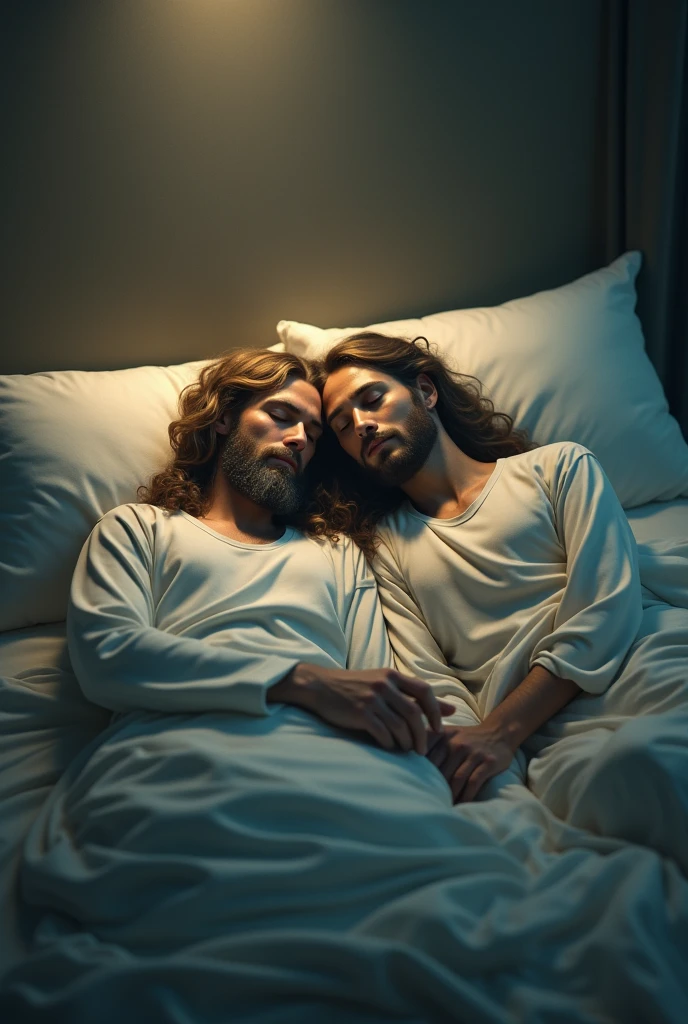Jesus and mohommad sleeping together in bed