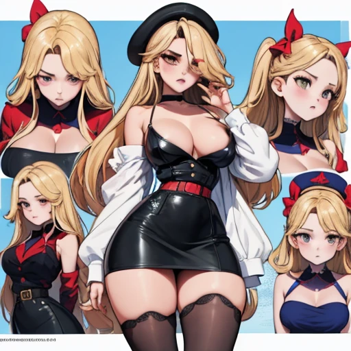 full-body, stand, side, pose for photo, pose, show her ass, (masterpiece, best quality:1.4), absurdres, highres, ultra detailed, beautiful, (secretary), (perfect face, detailed face, beautiful:1.3),(natural breasts, cleavage), collarbone, fingerless gloves, gloves,spaghetti strap top, black pencil skirt, tight, over the knee skirt, hat, elegant secretary outfit, thighhighs, thick thighs, thighs, multiple belts, More detailed 8K.motor irreal:1.4,UHD,La mejor calidad:1.4, fotorrealista:1.4, textura de la piel:1.4, obra maestra:1.8,obra-prima, mejor calidad, (detailed face features:1.3),(manos detailed)