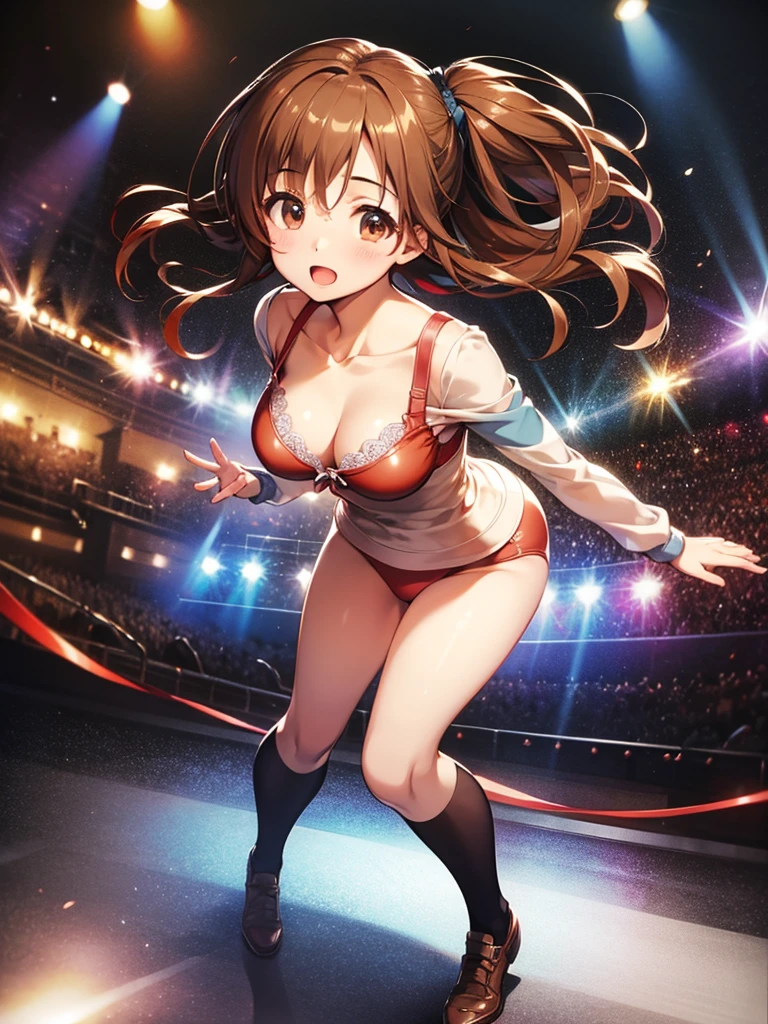 maSterpiece) ((((HigheSt quality))))((High reSolution))))))、Brown Hair、、Red bra、、Red panties、Big Breasts、on stage、audience