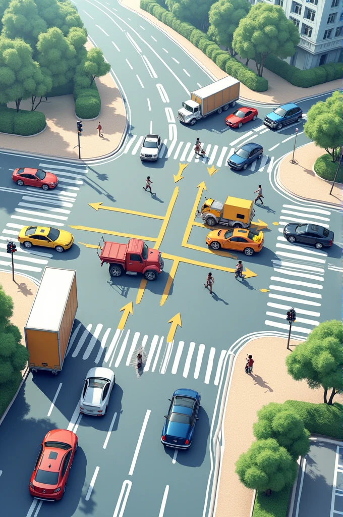 Poster about traffic management and show me which car will cross an intersection first
Sky view
