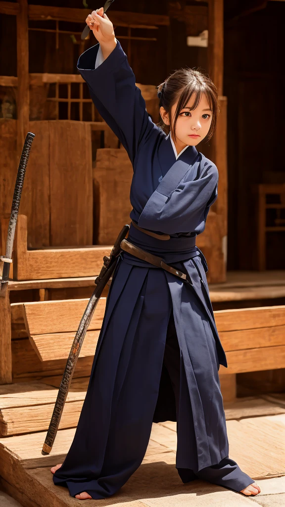Kendo uniform, Japanese Sword, 両手にJapanese Swordを持って戦う, Stretch your arms out in front of you