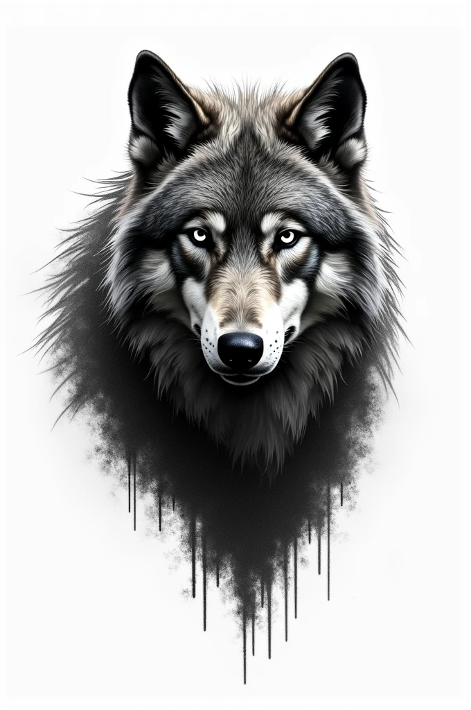 Wolf in Lam's clothes, dark sketch-like aesthetic tattoo design, black on white background,