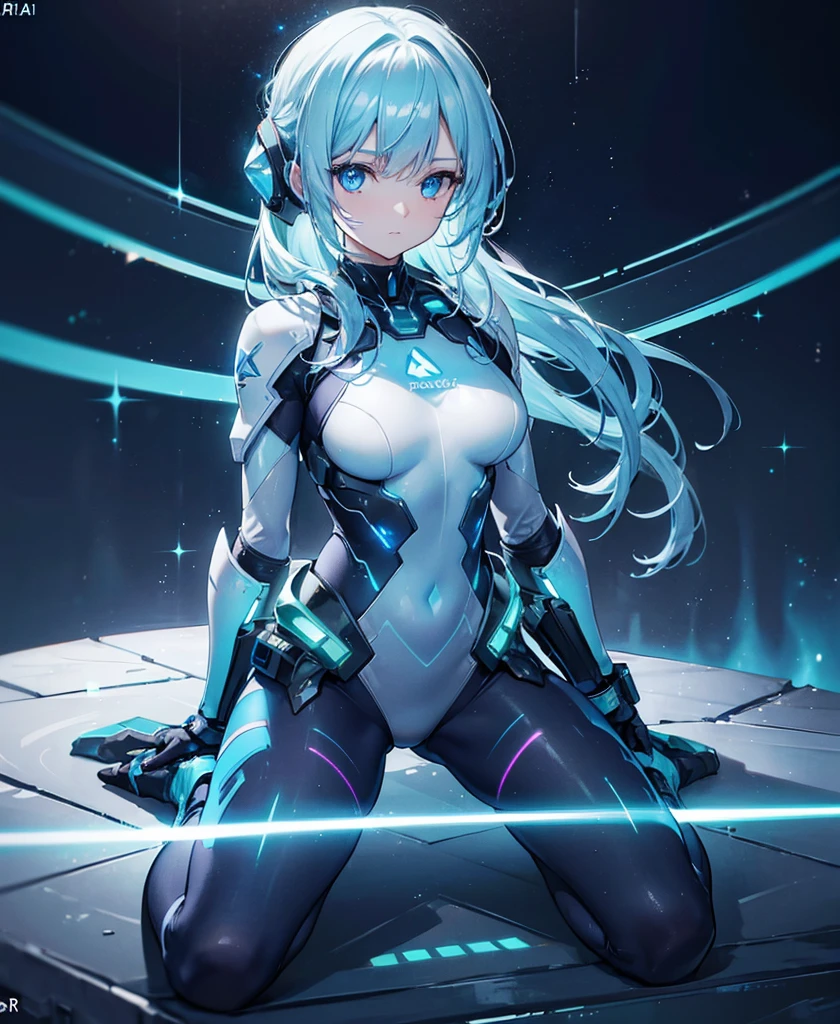 ((Holographic glow effect)),8k, Highest quality, (real:1.4), Original photo, 1 person, Asari Hair, Biological Amplifier, refined armor, posture: Peace talks between warring factions, smart blue eyes,whole body