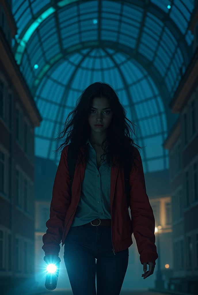  Maya grabs a flashlight and her jacket, and sneaks out of her dorm room. from university dome at night. Maya seed is 1921569215.