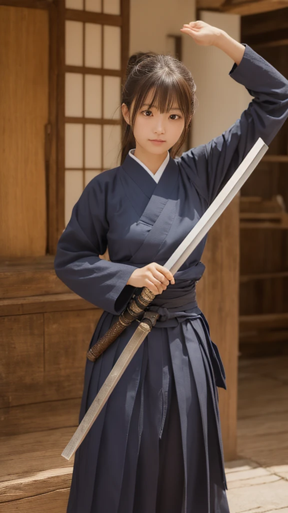 Kendo uniform, Japanese Sword, 両手にJapanese Swordを持って戦う, Stretch your arms out in front of you, View your viewers