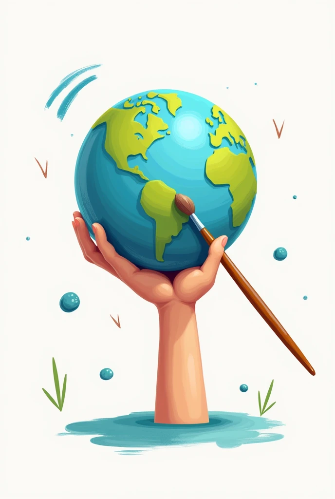 png of planet earth being painted by a hand with a paint brush. a childish image