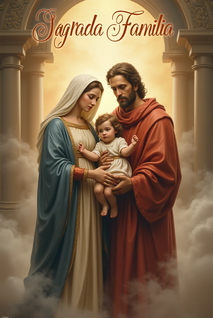 HOLY CATHOLIC FAMILY, with the title Sagrada Familia in cursive letters, Below the image.