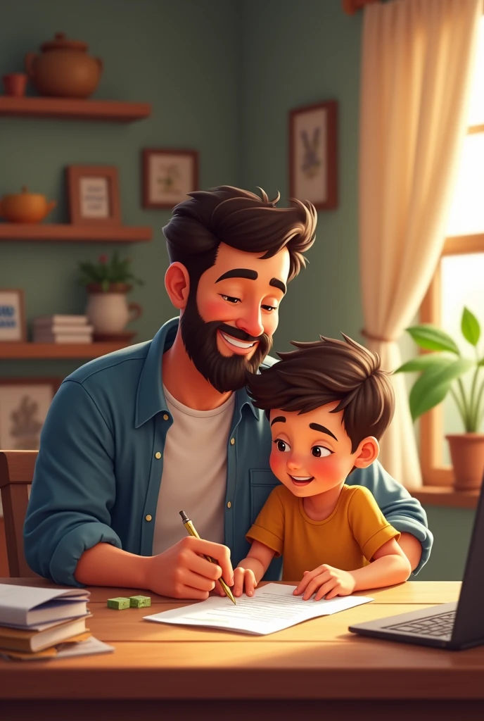 Need animation image father and son together teach how earn money
