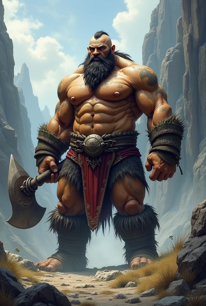 huge muscular dwarf, topless