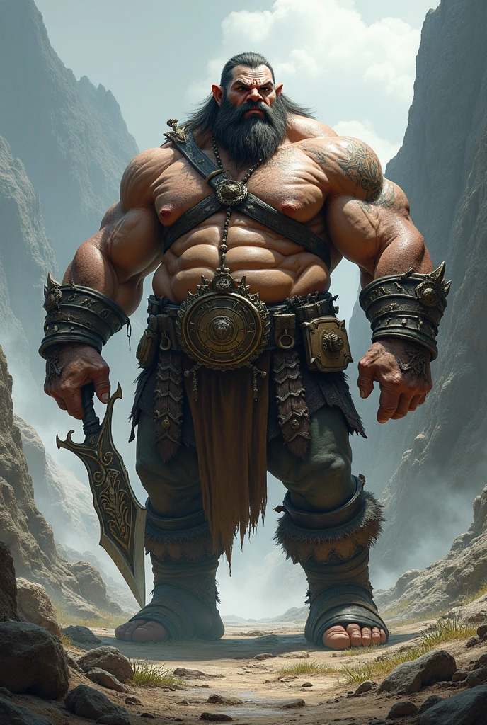 huge muscular dwarf, topless