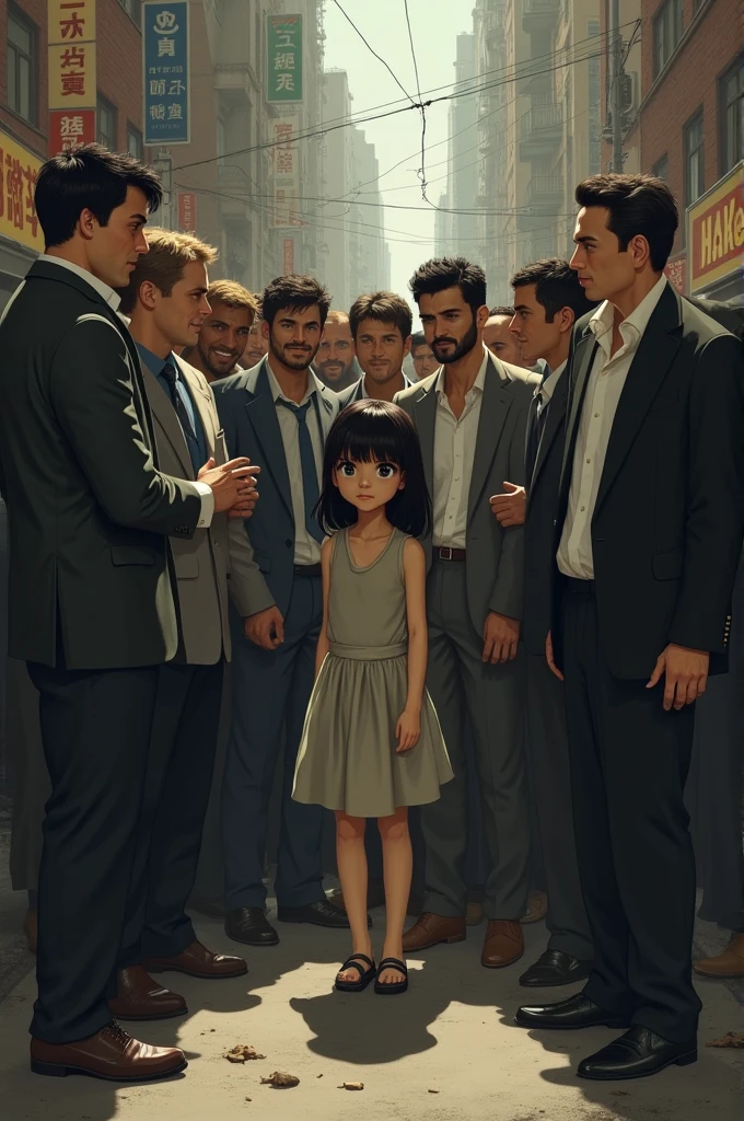 Girl in med dress on the corner full of horny men