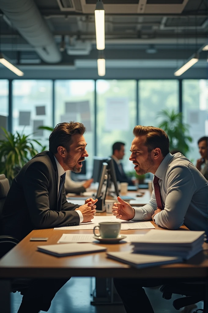 Office workers quarrel because of different ideas about work.