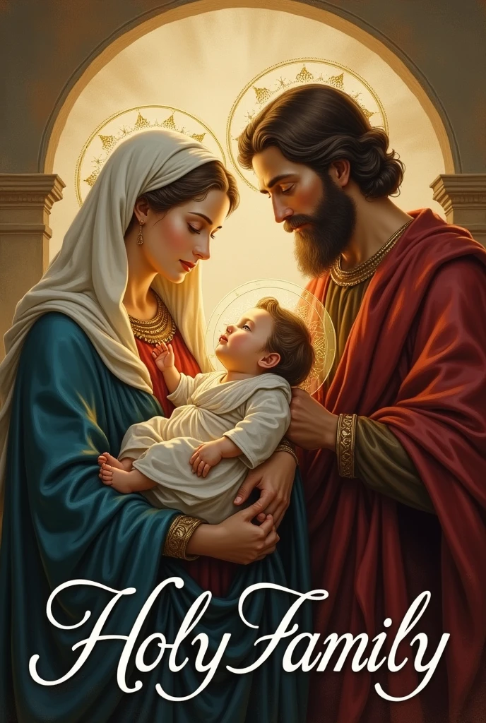 HOLY CATHOLIC FAMILY, with the title Holy Family in cursive letters below the image.