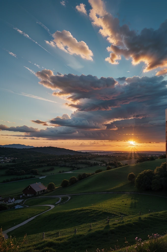 A beautiful landscape of the sky that shows the sunset