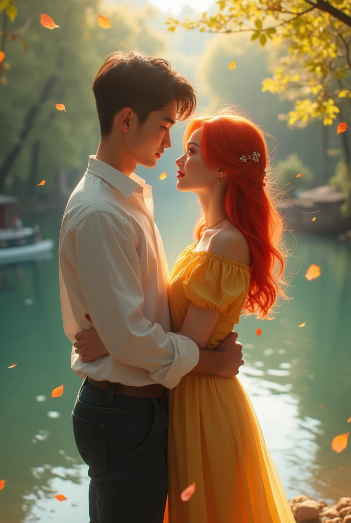 couple posing for a photo in front of a river, The girl has bright red hair and round cheeks. lovely couple, 8 K)), Kim Do-yeon, ๐ฟ๐๐, Jinyoung Shin, ๐ Cute, couple pose, โค๐ฅ๐๐ช, nostalgic 8 K, With a bang, Bae Suzy, โจ๐๐, 4k post, 4k post, Oljan