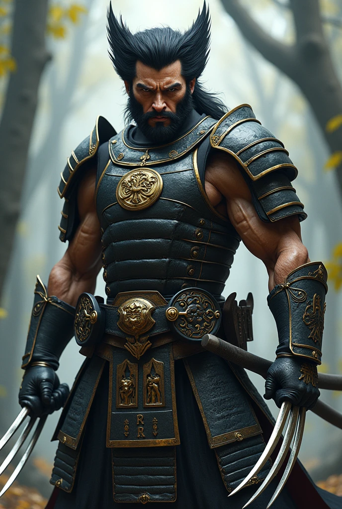 Generate a wolverine with samurai armor 