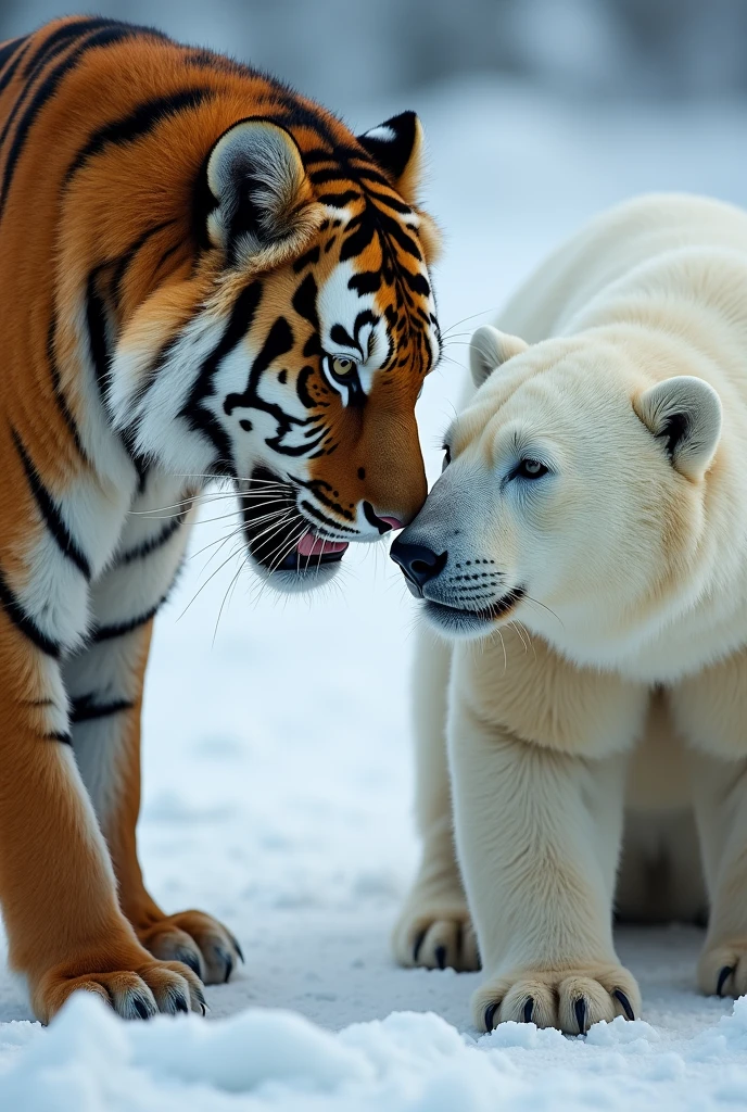 Tiger and polar bear in photo