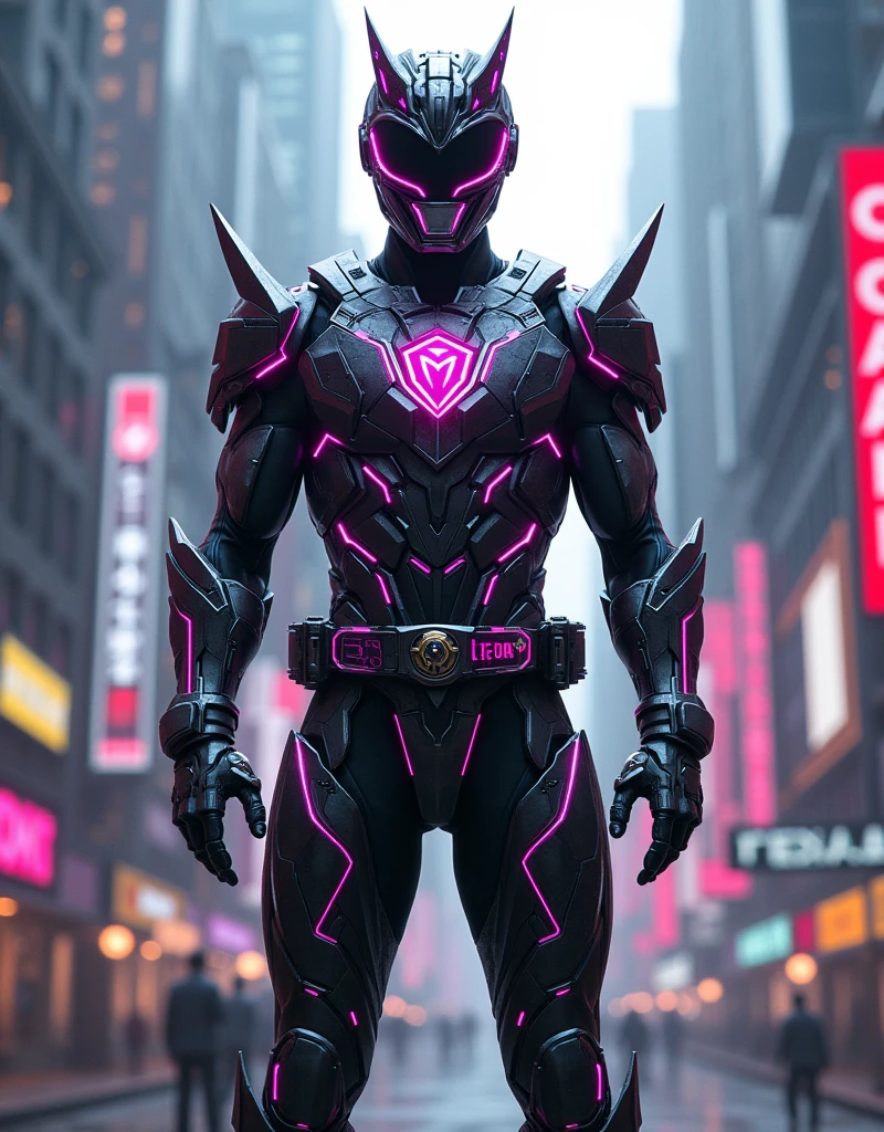 Power Ranger High technology futuristic Armor suit cyberpunk neon city