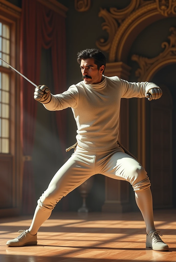 Charismatic mustachioed fencer