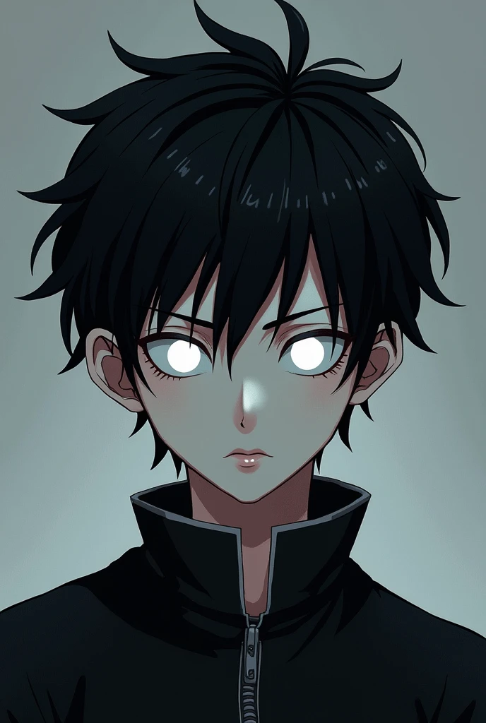 Boy with black hair is tall and serious, he is 2, he has white eyes, his gaze is dark and bright at the same time, he has white skin, he is looking straight ahead and has a serious face, he is affectionate and cold at the same time, digital illustration of video game characters