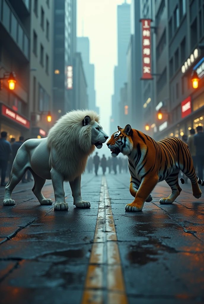 The dark white lion and tiger junior high street from city