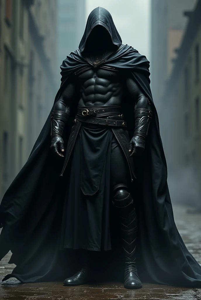 strong man in black leather robes and black cloaks