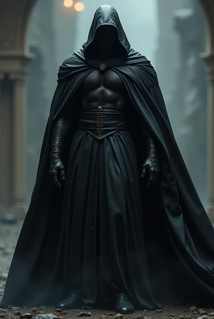 strong man in black leather robes and black cloaks
