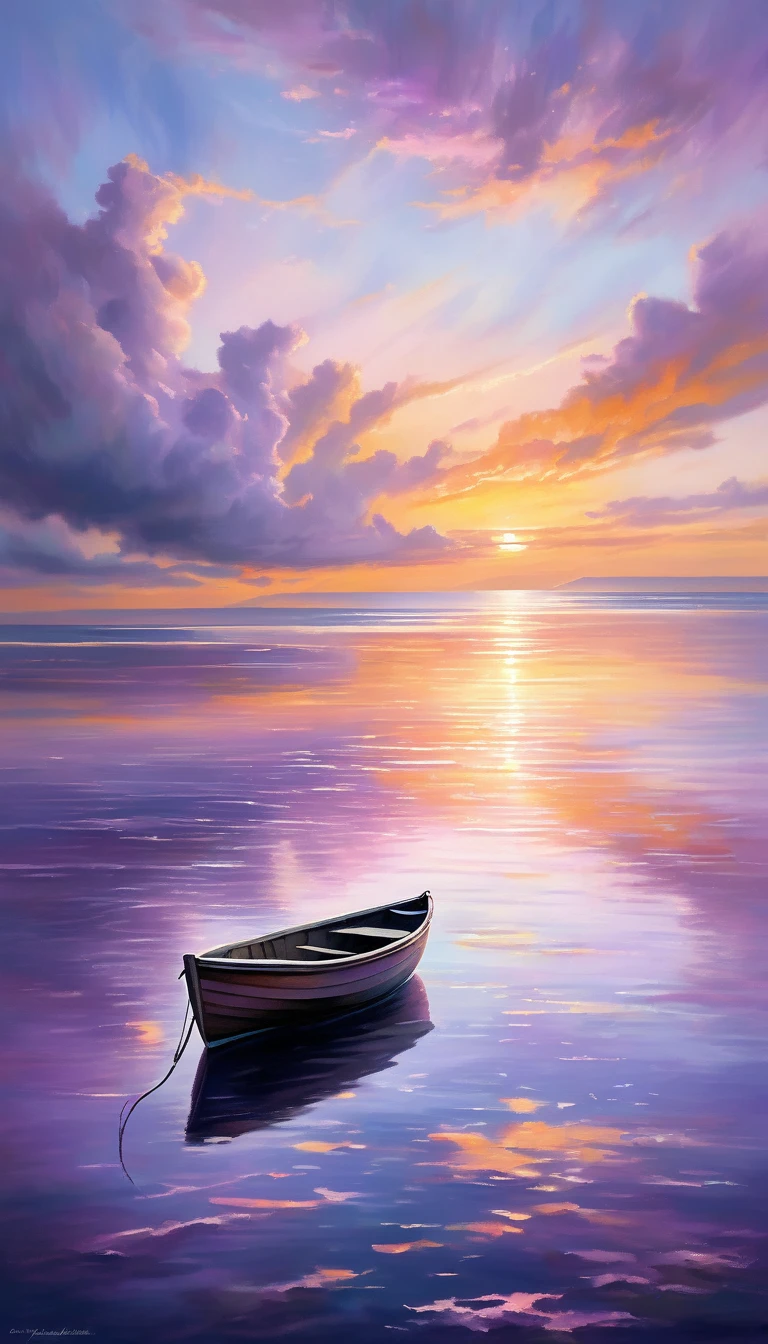 A Peaceful Sunset by the Ocean
A serene image of a calm ocean at sunset, with the sky painted in soft oranges, pinks, and purples. The water is still, reflecting the colors of the sky. In the distance, a small boat is gently floating, symbolizing the peace found in God’s presence. The horizon is clear, with no storms in sight, representing the calm after the storm and the peace that surpasses understanding.