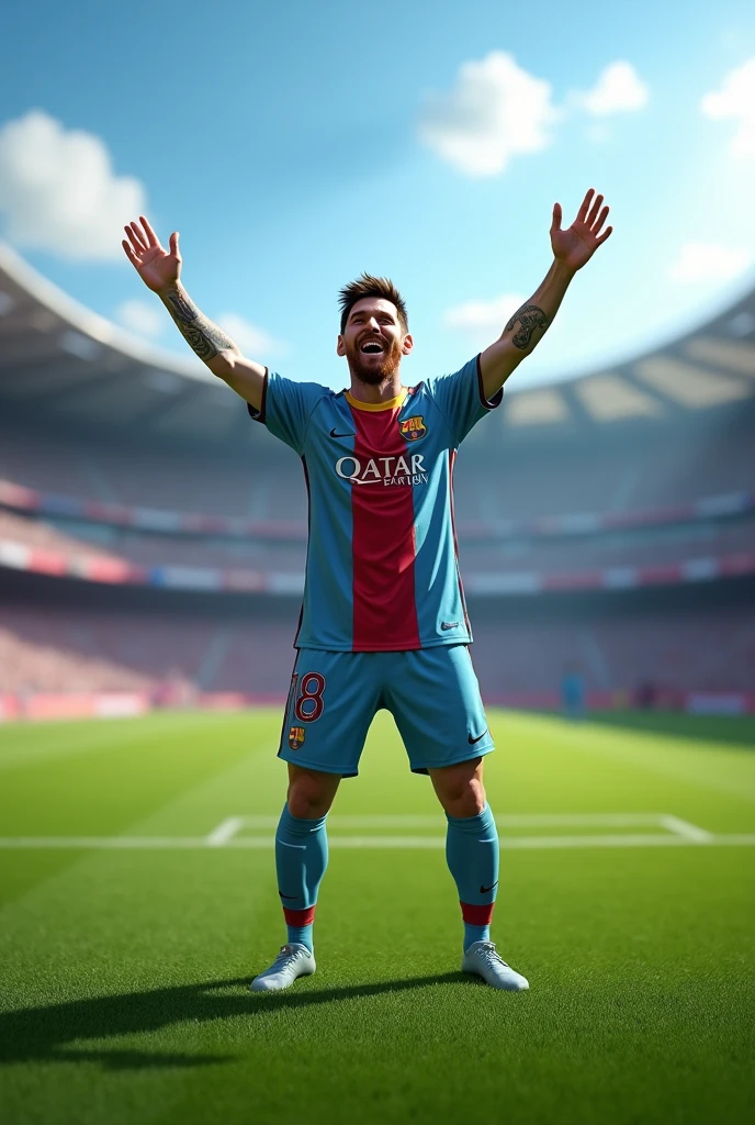 Lionel Messi make the celebration ,,Siuuu" on a field